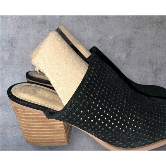 Marc Fisher Ripley Perforated Black Leather Mules With Stacked Heel Size 8M - Picture 12 of 16